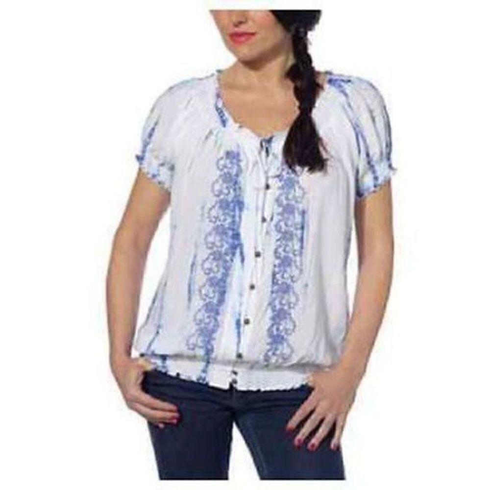 Fever Peasant Boho Shirt Coral Orange White Small NWT - Picture 10 of 10